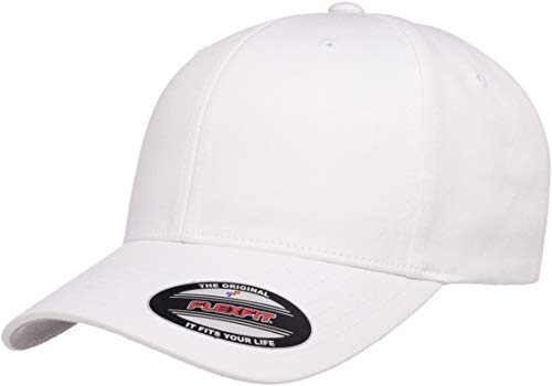 Flexfit Unisex Cotton Twill Fitted Baseball Cap, White, Large-X-Large
