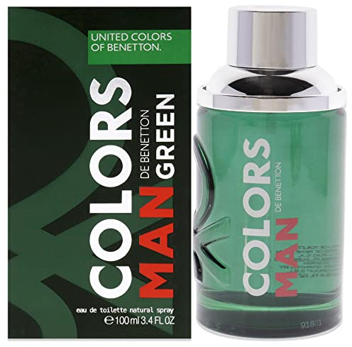 Benetton, Green from United Colors, Eau de Toilette para Hombre, Larga duración, Fragancia fresca, elegante, atractiva y masculina, Notas de madera, cítricos y vetiver, 100 ml