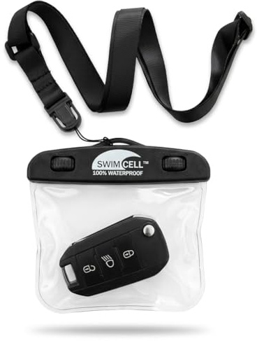SwimCell Waterproof Key Pouch For Swimming With Neck Lanyard - Clear | Waterproof Key Case Wallet For Car Keys and Money.With Neck Lanyard for Swimming, Surfing, Running. 8 x 10cm