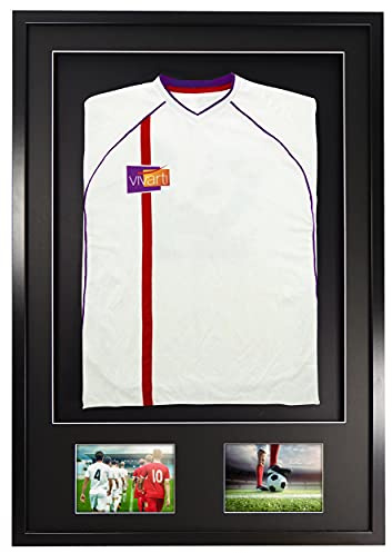 Vivarti DIY Sports Shirt Display Frame – 3D Shadow Box for Adult Football, Rugby, Band T-Shirts – 61 x 91.5 cm Black Frame with Double Aperture, Black Mount & Backing – Wall Hanging Kit Included