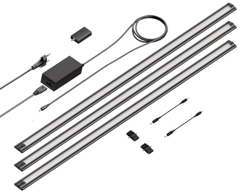 ledscom.de Smarte LED Unterbau-Leuchte SIRIS schwarz matt mit WLAN-Controller, flach, Smart-Home, Alexa-fähig, je 90cm, je 963lm, warmweiß, 3er Set