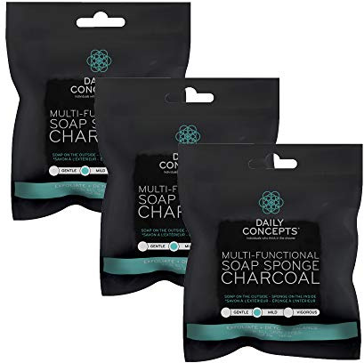 DAILY CONCEPTS Mild Texture Multi-Functional Soap Sponge, Charcoal, Pack of 3