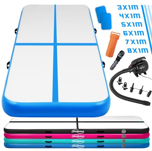 𝗣𝗵𝘆𝘀𝗶𝗼𝗻𝗶𝗰𝘀® Air Matte Track - 3/4/5/6/7/8 m, aufblasbar, mit elektrischer Luftpumpe, Farbwahl - Turnmatte, Gymnastikmatte, Tumbling Matte, Trainingsmatte, Fitnessmatt, Yogamatte Blau