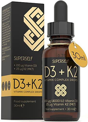 Vitamin D Drops - Vitamin D3 K2 Liquid for Adults & Kids - Immunity, Bones & Muscle Support - High Strength Vegetarian Vit D 4000IU & Vitamin K2 25mcg - Fast Absorption Oil Supplement - Natural Orange