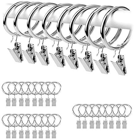 Confezione da 24 clip ad anello per tende, in metallo antiruggine, con gancio/clip per gancio con occhielli, per tenere tende pesanti e tende (38 mm)