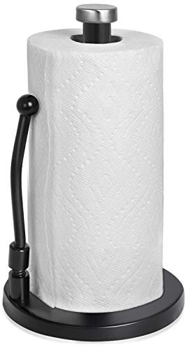 HEETA Upgraded Kitchen Roll Holder with Spring Arm [Delicate& Practical] Stainless Steel Paper Towel Holder Organizer Roll Dispenser for Kitchen Countertop Home Dining Table(Black)