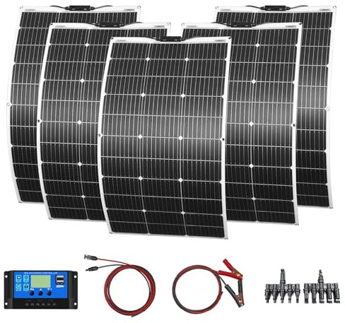 Flexibles 500W Solarpanel Kit 5 * 100W Monokristallin Solarzelle Solarladung mit 50A Controller USB Ausgang zum Aufladen von 12V Batterien (belüftetes AGM-Gel) für Auto, Boote, Dächer