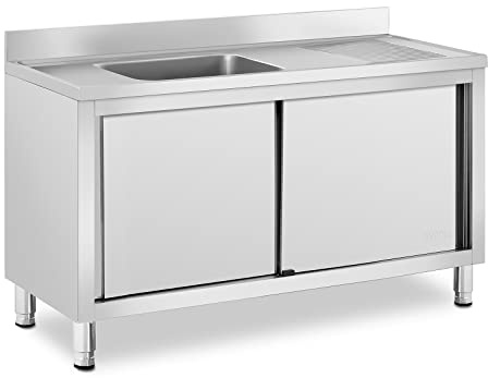 Royal Catering Fregadero Industrial de Cocina RC-IKS05 (Cuba: 500 x 400 x 240 mm, Con armario, Fabricado en acero inoxidable)