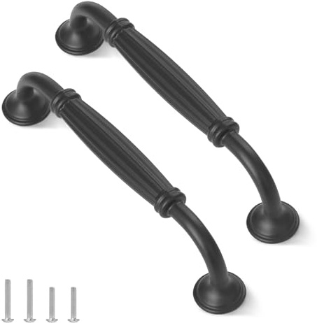 TsunNee 12PCS Vintage Cabinet Handles, Cupboard Door Handles, European Bow Pulls, Antique Drawer Handles, Furniture Door Pull Handles for Kitchen Bedroom, 128mm 5.03 Inches Hole Distance, Black