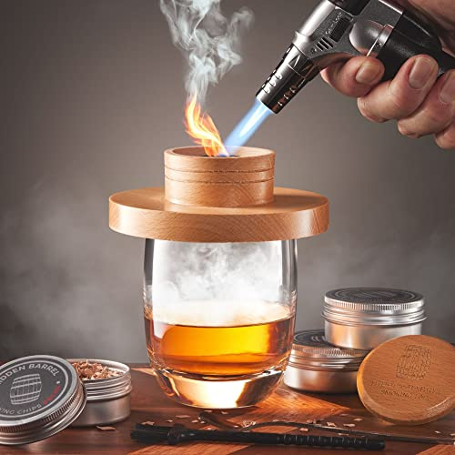 Cocktail Smoker Kit with Wood Chips and Torch -Old Fashioned Smoke Top Infuser for Cocktails,Whiskey,Gin&Bourbon -Gifts for Men/Dad/Boyfriend/Husband