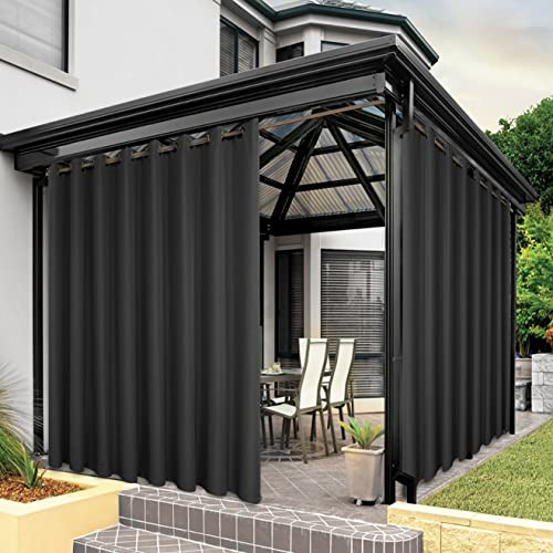 Bonzer Outdoor-Vorhänge für Terrasse, wasserdicht, dick, Privatsphäre, breite Ösen, Sonnenlicht blockierend, Außenvorhänge für Veranda, Pergola, Pavillon, Deck, 1 Stück, 275 x 244 cm, Anthrazit | Blickdichte Vorhänge mit breiten Ösen, lichtfilternd, für Veranda, Pergola, Pavillon, Deck, 1 Panel, 275 x 244 cm, Anthrazit