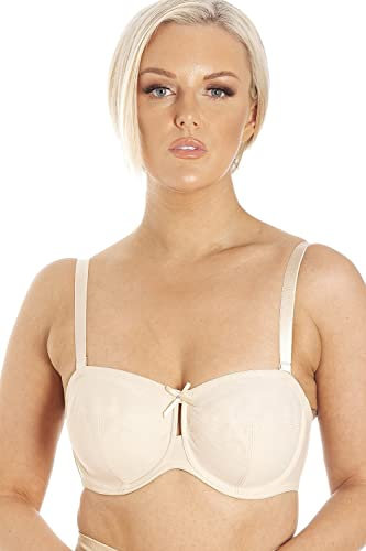 Camille Womens Multiway Strapless Bra - Non Padded & Underwired with Removable Matching & Clear Straps - Cross Back, Strapless, Halter or One Strap Beige 40E