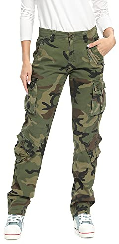 Femme Pantalon Cargo avec Plusieurs Poches Pantalon de Combat Décontracté en Coton Camouflage Militaire Tactique Extérieur Randonnée Camo 29 38