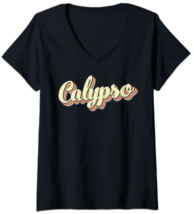 Damen Calypso T-Shirt Retro Art Baseball Schrift Vintage T-Shirt mit V-Ausschnitt