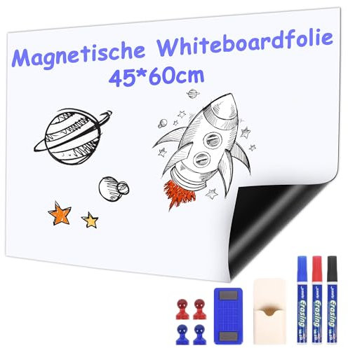 Whiteboard Folie - 45 * 60cmMagnetfolie Selbstklebend Stark, Wochenplaner Abwischbar, Stark Haftende Magnetwand, Magnetfolie füR BüRo Schule Zuhause KüChe, mit Markers, Schwamm, Magnetes