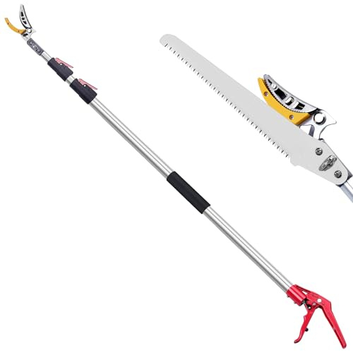 FLORA GUARD Extendable Tree Pruner 4.6-10ft, Telescoping Pole Pruner & Pole Saw with Cut & Hold Fruit Picker, Lightweight Long Reach Branch Trimmer for High Trees