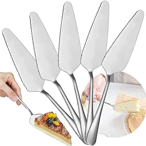 5 Pezzi Cake Server in Acciaio Inox, Acciaio Inox Cake Server, Pala per Torta in Acciaio Inox Lucido, Server per Dolci Seghettato in Acciaio Inox per Cucina Feste Quotidiane Matrimoni
