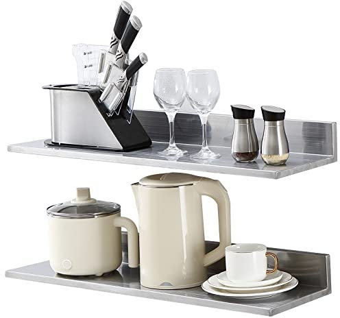 VEVOR Mensola da Parete a Forma di L 2 Pezzi Acciaio Inox 762 x 218 x 85mm Scaffale Murale per Cucina Capacità Carico Max. 20kg, Mensola da Parete Portaoggetti Portaspezie in Acciaio Inox per Cucina