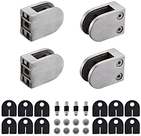 Glass Clamp - 4PCS Glass Bracket for 1/3 -1/2 Tempered Glass, Stainless Steel 304 Flat Back Round Glass Clip Polished for BalustradeStaircaseHandrail, Glass Holder Metal Casting