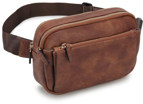 VX VONXURY Bauchtasche Damen Mode PU Leder Umhängetasche Damen Klein Gürteltasche Hüfttasche Herren Crossbody Sling Bag mit Verstellbarer Schultergurt für Sports Laufen Radfahren Braun