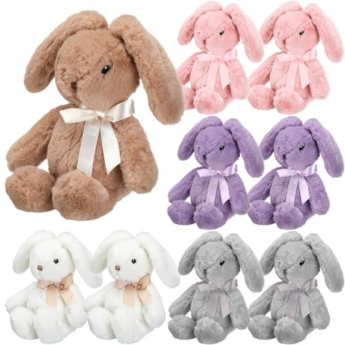 Arrowbash 10 Pcs 13.5 Inch Plush Easter Bunny Stuffed Animal Cute Stuffed Bunny Soft Stuffed Rabbit Plush Toy Kawaii Bunny Stuff for Kids Fluffy Hugging Sleeping Gifts(Pink,Beige,Grey,Purple,Brown)