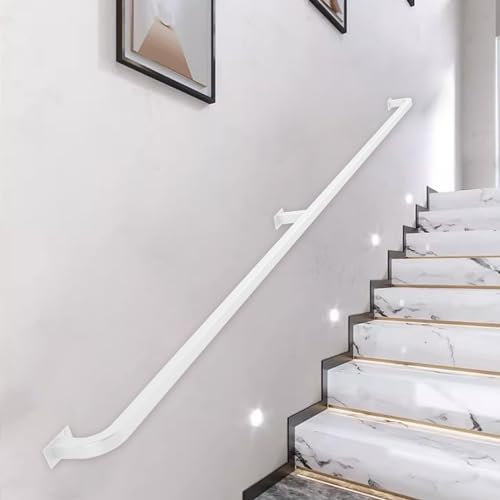 Kit maniglione per scale in metallo bianco, ringhiere in ferro battuto corrimano a muro di supporto per ringhiera, maniglia di sicurezza per balaustra da 1 piede a 20 piedi con staffe - Kit completo (