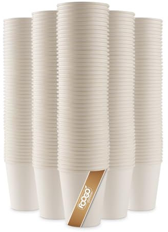FOOGO Green 100pcs 10oz Disposable Strong Single-Wall White Paper Coffee Cups, FSC® Certified, Fully Compostable, Takeaway, Paper Cups for Hot Drinks, Parties, Eco-Friendly
