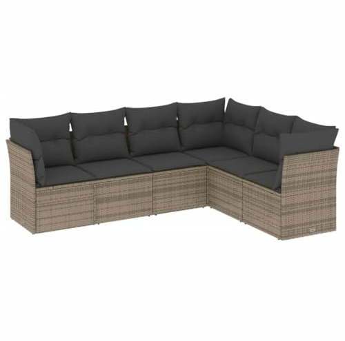 vidaXL 6-TLG. Garten-Sofagarnitur mit Kissen Grau Poly Rattan