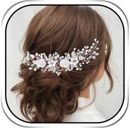 Edary Blume Braut Hochzeit Haarranke Silber Kristall Haarteil Peral Stirnband Braut Haarschmuck für Frauen und Mädchen