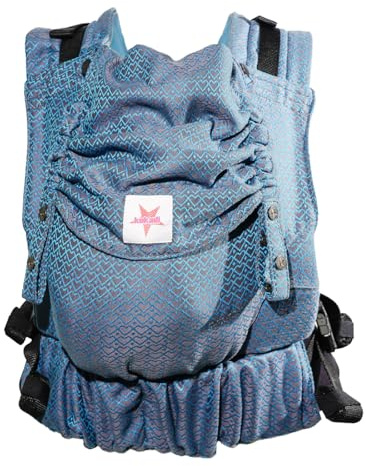 KOKADI Flip X Heart2Heart Lagoon (Unisize) - Die perfekte Kombi aus dem Komfort eines Fullbuckles und dem Tragen überkreuzt - Ab Geburt - 15 kg, handgefertigt aus 100% Bio-Baumwolle - Blau