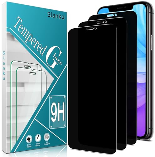 Slanku 3 Pack Privacy Screen Protector for iPhone 11 Pro/iPhone XS/iPhone X (5.8 inch), Anti-Spy, 9H Tempered Glass Film, Case Friendly, Anti Scratc