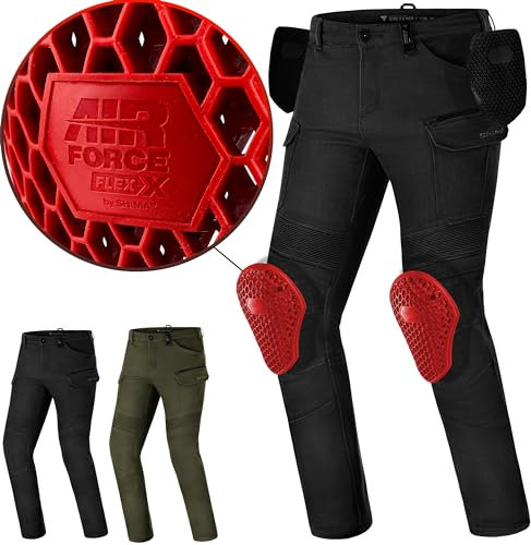 SHIMA Giro Motorrad Hose Herren mit Protektoren Airforce Knieprotektoren Motorradhose Kurzgrößen Hosen für Mann Protektorenhose Textilhose Urban Stretch Cargohose Lang (Männer, Schwarz, 30/32)