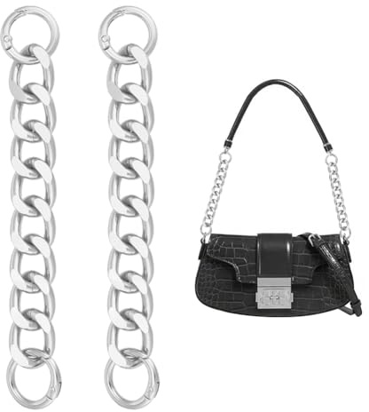 UNICRAFTAL 2 piezas de 16 cm cadena de extensión de bolsa de plata extensión de cadena de bolsa de cadena de repuesto con hebillas de aluminio cadena de repuesto para bolso bandolera