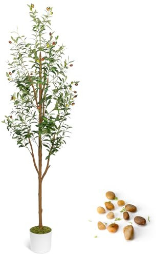 LuceAlberi Olivos artificiales de 5 pies, árbol de olivo falso de alto para interiores con maceta blanca
