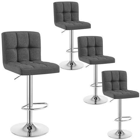 WOLTU Barhocker 4er Set Barstühle Dunkelgrau, Höhenverstellbar, Drehstühle, Küchenstühle mit Rückenlehne und Fußstütze, Robuster Metallrahmen, feines Leinen weiche Sitzfläche, BH32dgr-4