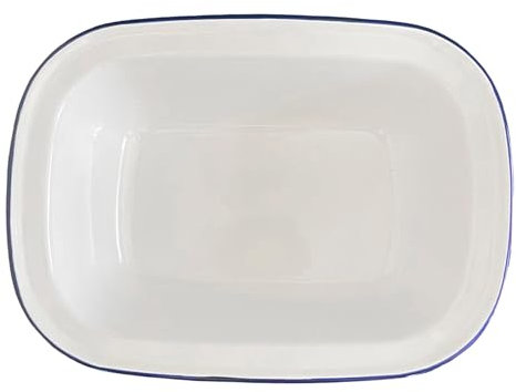 Plat à tarte traditionnel en émail blanc – Moule à pâtisserie rectangulaire pour pudding, steak et plus encore (22 cm x 16 cm x 16 cm x 5 cm) – Passe au four