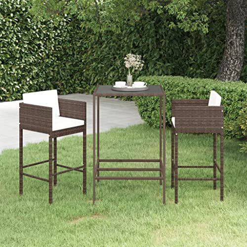 XGWKCNV Gartenmöbel-Set, 3-teilig, mit Kissen, Polyrattan, braun, Gartenmöbel-Sets