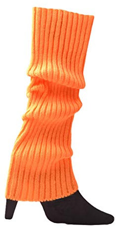 Maxtonser Damen 80er Jahre fluoreszierende farbige Strick-Beinstulpen, gerippt, fußlos, Strümpfe, Halloween-Zubehör, Orange