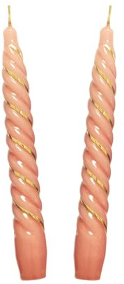 Auswahl Farbe + Menge - gold verzierte Spiralkerze Spitzkerze Stabkerze Renaissancekerze Tafelkerze Leuchterkerze ca. Ø 22 x 180 mm gedreht hier: 2 Kerzen altrosa/gold (lackiert)