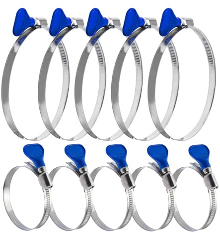 POWERTEC 70461 2-1/2 Inch & 4 Inch Key Hose Clamp, Thumb Screw Key Adjustable Stainless Steel Hose Clamps for Dust Collection, Dust Collector & Dryer Vent Hose,Pipe Clamp,RV Clamp,Worm Gear Clamp,10PK