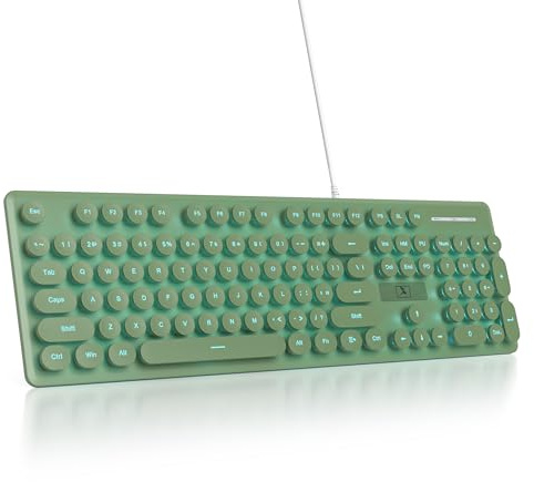 SbocKeeb Kabelgebundene Gaming-Tastatur Schreibmaschine, 104 Tasten Membran-LED-Hintergrundbeleuchtung Amerikanisches-Layout QWERTY mit runden Tasten für Computer/PC/Laptop/Windows (Dunkelgrün)