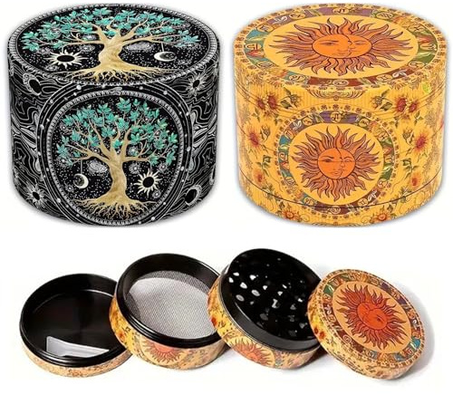 Pollen Grinder,Suuwwn 2 Stück Mahlwerk Kräutermühle Crusher Grinder Messerscharfes Crusher Metall Mahlwerk große Gewürzmühle 4 Schichten Zinc Alloy 40 mm