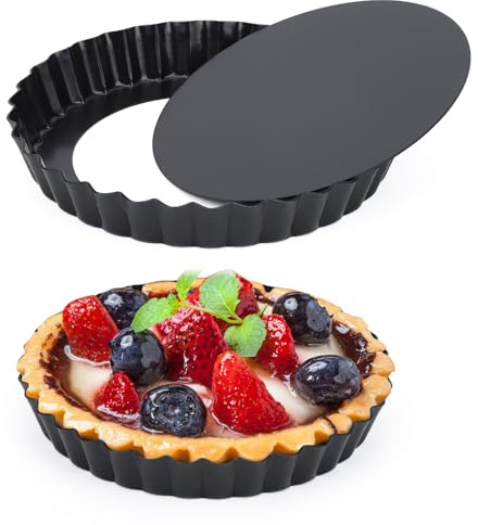 Beasea 6 Inch Tart Pan, 2pcs Small Tart Pie Pans with Removable Bottom Mini Non Stick Pie Tin Container Pan Loose Bottom Fluted Quiche Baking Pan for Fruit Tart Quiche Cakes