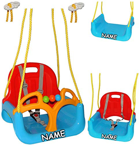 alles-meine.de GmbH mitwachsende - Babyschaukel/Gitterschaukel mit Gurt - ROT/GELB/BLAU - incl. Name - Leichter Einstieg ! - mitwachsend & verstellbar - 100 kg belastba..