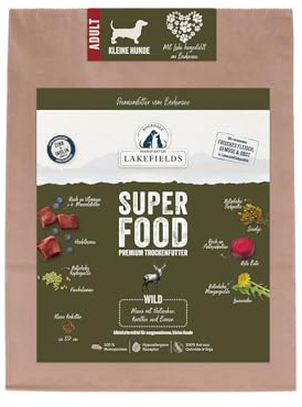 Lakefields SUPERFOOD | Premium Hundefutter trocken | 61% Wild | 1kg | Getreidefreies Trockenfutter für kleine Hunde | Mit Distelöl, Heidelbeeren & Roter Beete | Von Tierärzten entwickelt