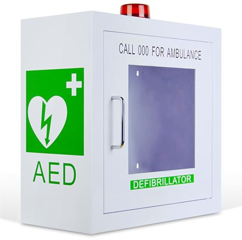 Generisch AED-Defibrillator-Schrank, Wandmontierte Kunststoff Stahl-Herz-Defibrillations-Alarmbox Mit Alarm Und Griff Für Büro, Krankenhaus,Weiß