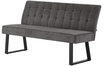 DUBI Möbel Sitzbank Emma, Esszimmerbank 160 cm mit Rückenlehne gepolstert mit Federkern für Esszimmer, Flur, Garderobe mit Metallgestell, modern Design, Anthrazit, 21301-160-KI456-01