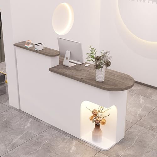 Empfangstheke Moderner Rezeption,Empfangstresen mit Led-Leuchten und Abschließbarer Schublade,Multifunktional Verkaufstheke Kassentheke,Doppelschichtige Arbeitsplatte,Für Kasse, Lobby, Salon, Einzelha