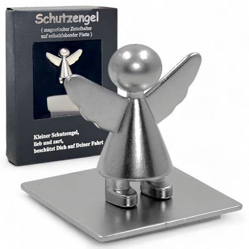MIJOMA Magnetischer Schutzengel Zettelhalter: Ihr Begleiter fürs Auto-Cockpit, Ideal für Notizen, Parkscheine, 3 cm (Silberfarben matt)