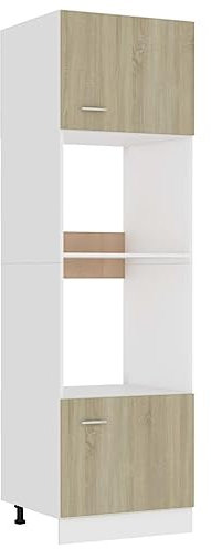 Mikrovågsugnsskåp Sonoma ek 60 x 57 x 207 cm moderna möbelförvaringsnizare för kök hållbar konstruerad träkonstruktion med justerbara hyllor